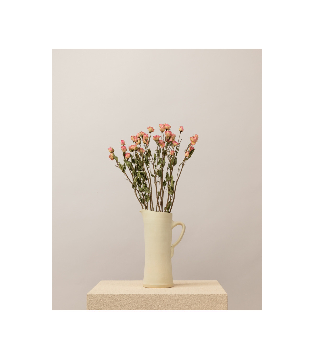 Natural pink dried spray roses vase