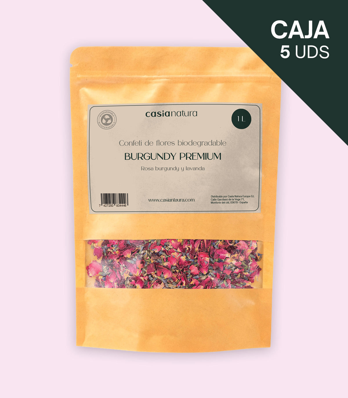 Pack de 5 sobres de confeti biodegradable Burgundy Premium